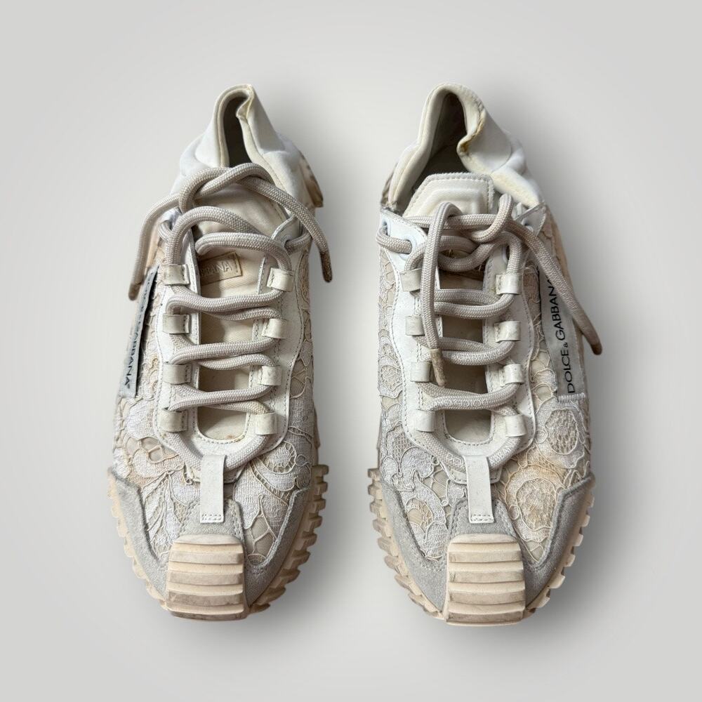 Dolce & Gabbana Lace Sneakers Beige Floral Made in Italy Women’s Size 40 - Picture 2 of 16